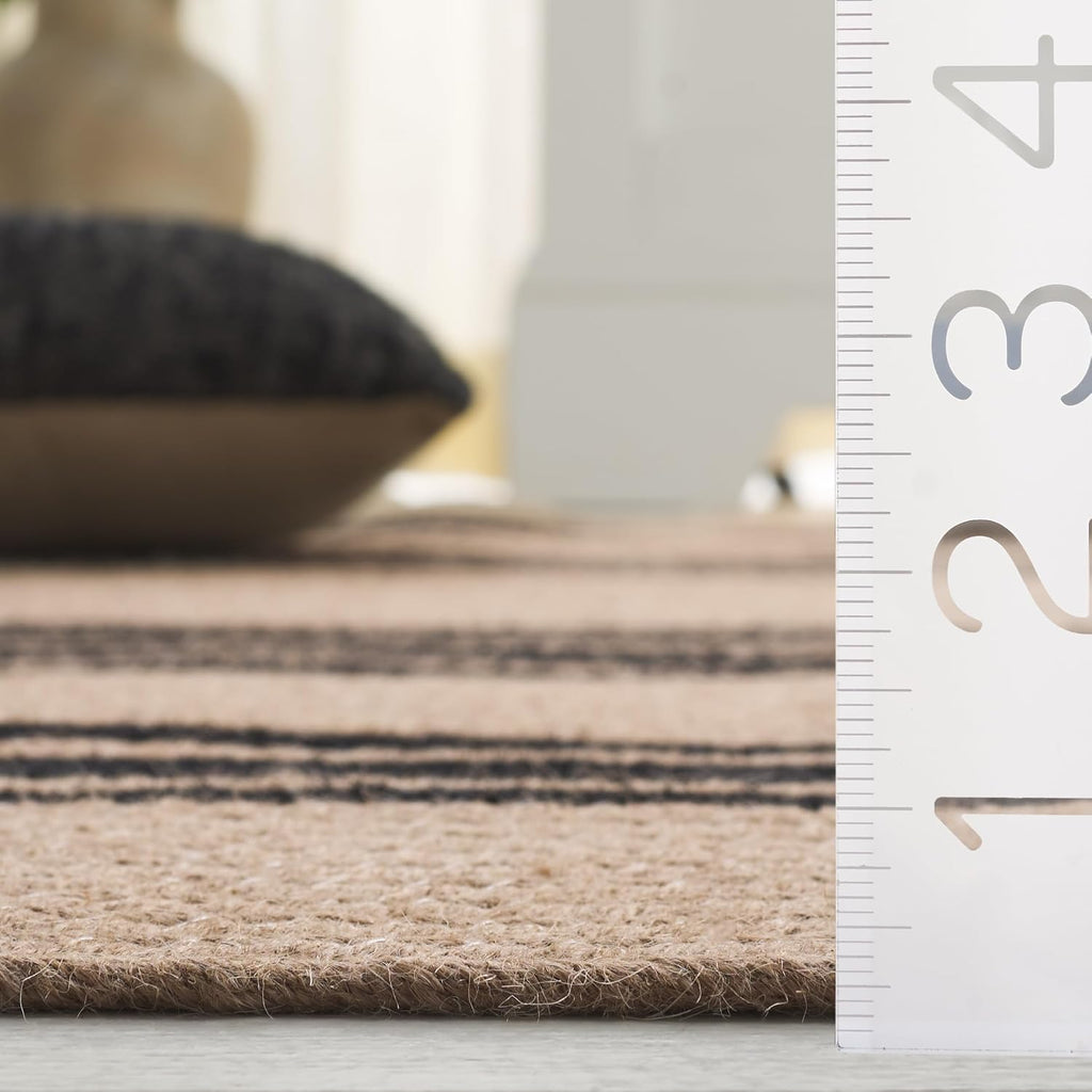 Braided Oval Rug 4x6, Jute Textured Brown & Black BRA804Z | 1/4" Pile, Handwoven, Jute Blend, Indoor Rug, Textured