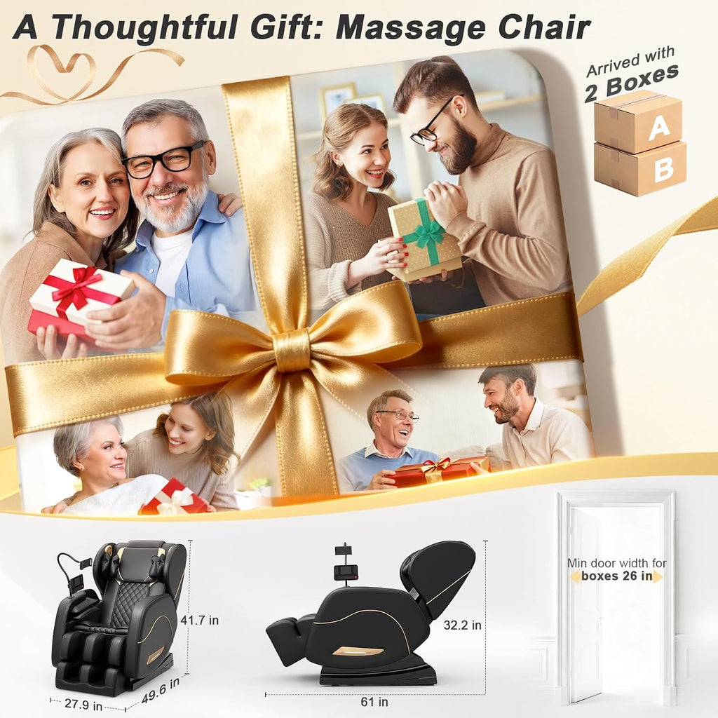 SL Track Massage Chair Full Body, Zero Gravity, Waist & Back Heat | 12 Fixed Rollers, 8 Airbag, 15 Programs, Foot