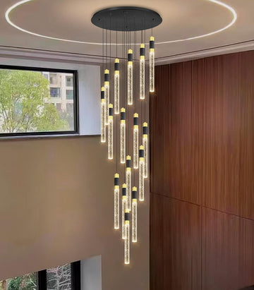 16-Lights 138 Inches Modern Chandelier LED Light Fixtures Adjustable High Ceiling Long Light Chandelier for Hallway Foyer Dimmable Lights with Remote Living Dining Ceiling Pendant Lighting
