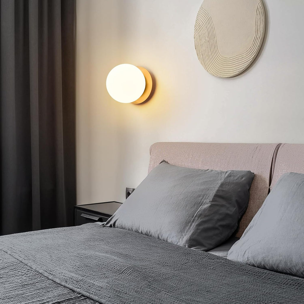 Modern Globe Brass Wall Sconce: 6" Gold Mid Century Modern Indoor Wall Mounted Lamp - Small Minimalist Frosted White
