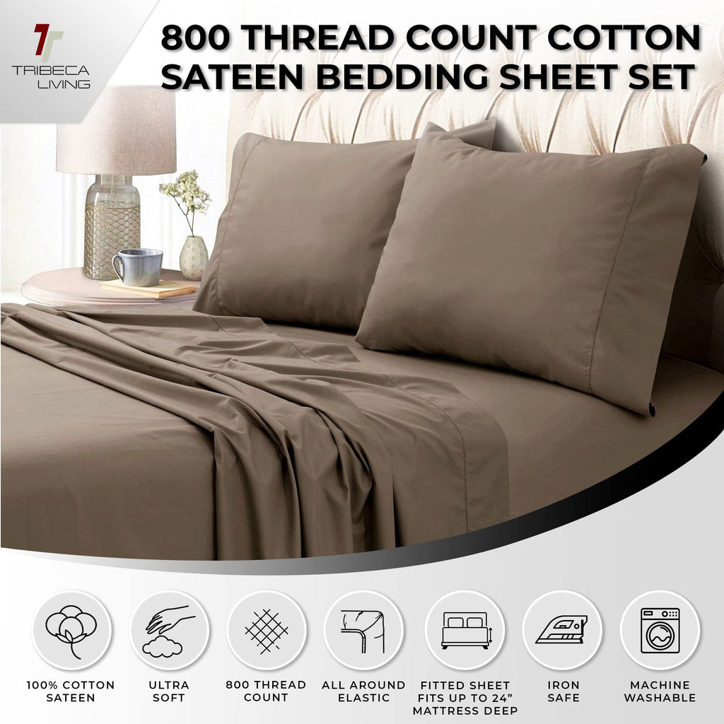 Luxury 800 Thread Count King Sheet Set, 100% Egyptian Cotton Sateen, Deep Pocket Sheets, Soft & Breathable, Elegant