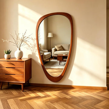Asymmetrical Full Length Mirror, 48" H x 24" W Irregular Boho Decorative Wall Mirror, Mid Century Modern Wall Art