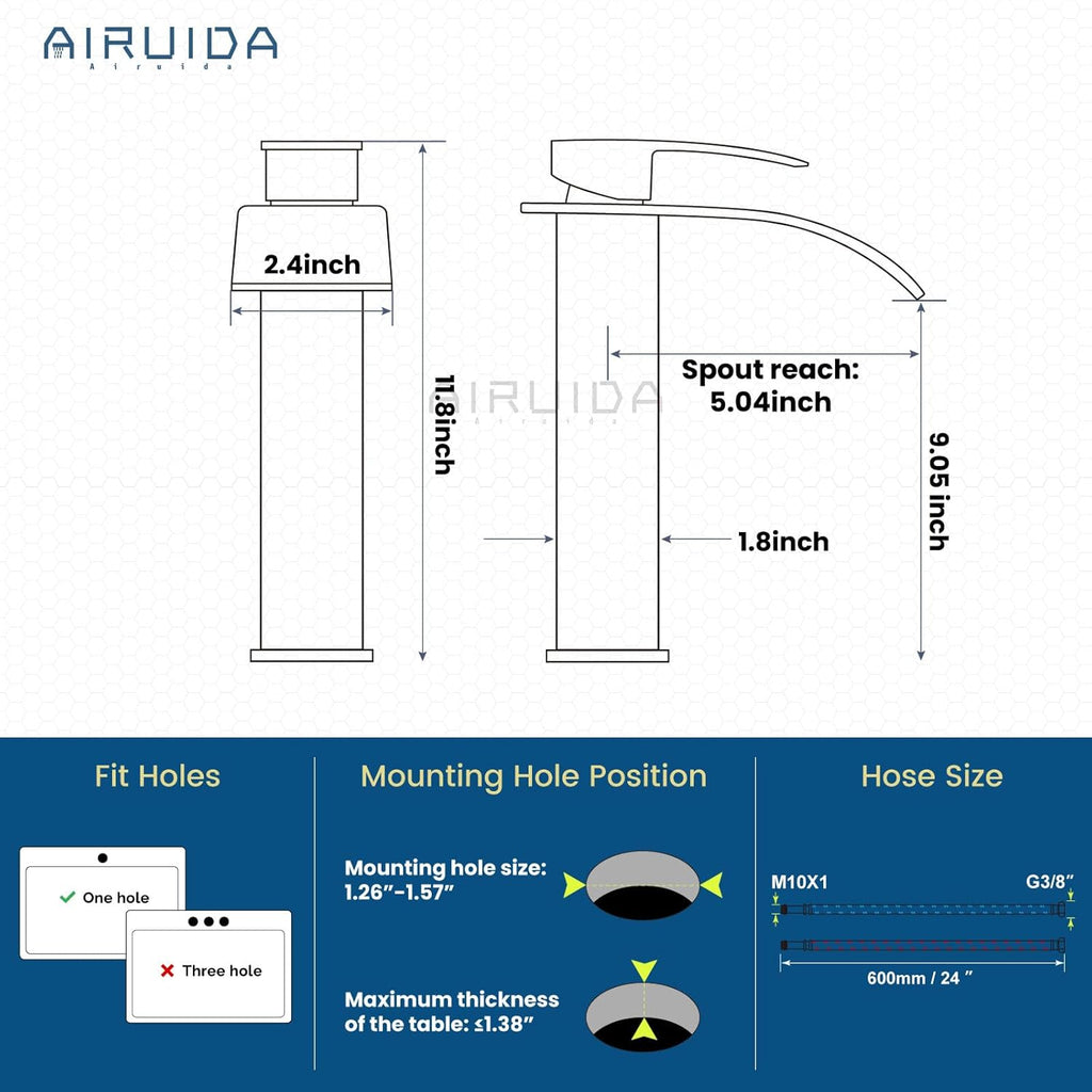 Vessel Sink Faucet, Tall Waterfall Bathroom Faucet, Single Handle One Hole Mixer Bowl Tap with Large Rectangular Spout