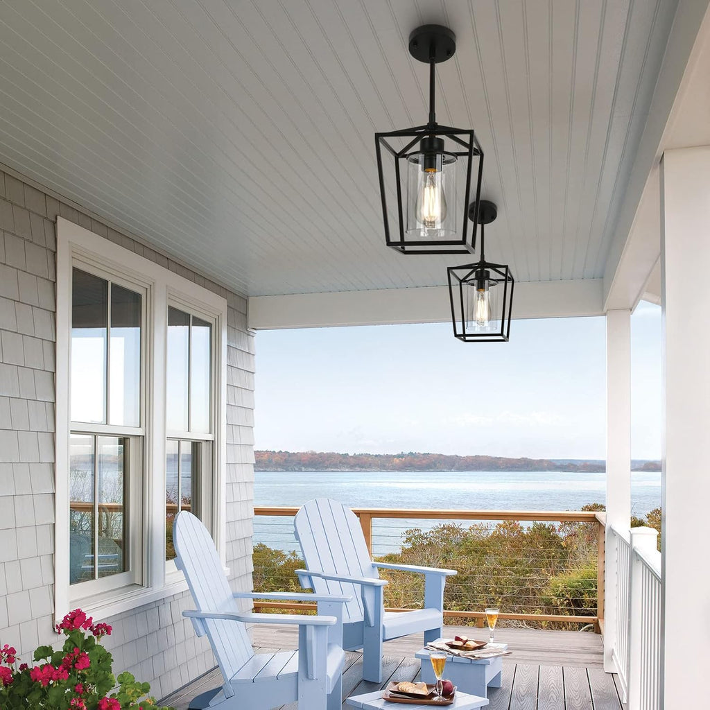 Black Pendant Lights Kitchen Island, 1-Light Farmhouse Kitchen Pendant Lighting Over Island, Metal Cage Island