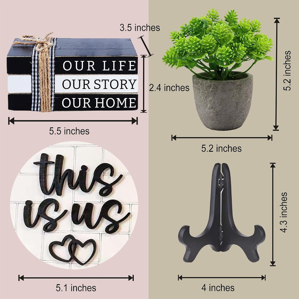 Farmhouse Family Tiered Tray, Wooden Book Stacks This Is Us Our Life Our Story Our Home Signs,Black and White Home