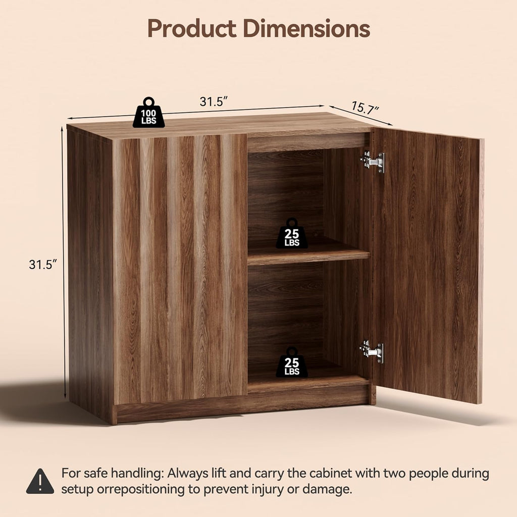 Modern Buffet Cabinet with Storage, 63" Wide Fluted Arched Sideboard Cabinet with Adjustable Shelves, Wooden Modular