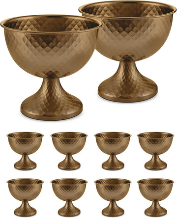 8.25'' Wide 7.3''High Decorative Bowl Vase Set of 10,Distressed Gold Metal Compote Bowl for Tables,Urn Vases for