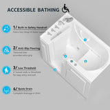 Floridian 55" x 33" Walk-in Whirlpool Bathtub with 16 Air Water SPA Jets and Left-Side Door Opening and Quick Fill
