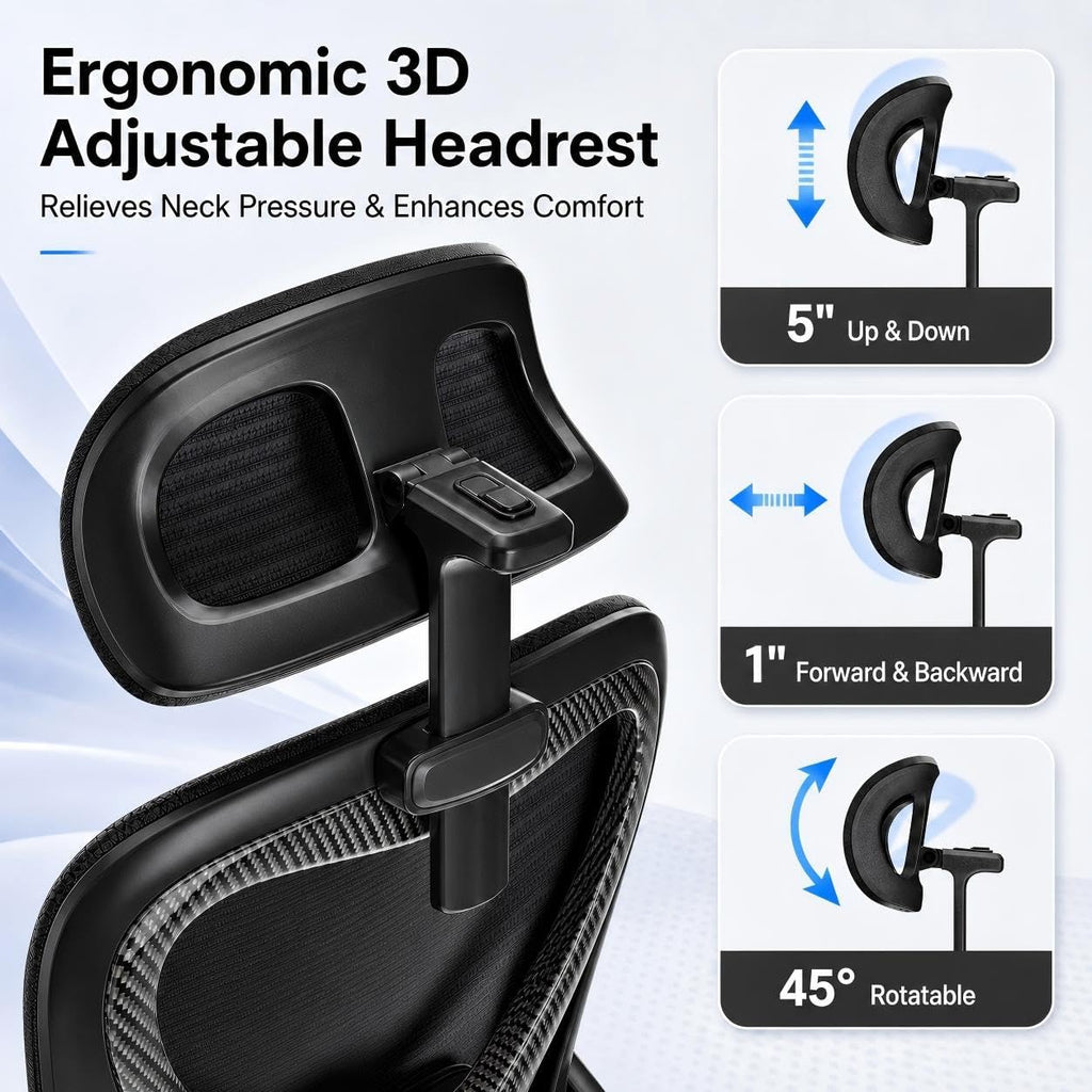 Home Office Desk Chairs, Ergonomic with Lumbar Support & 3D Headrest, Computer Desk Chair with Flip-up Armrests