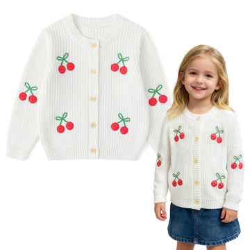 Toddler Girl Knit Cardigan Sweater,A-Cherry White