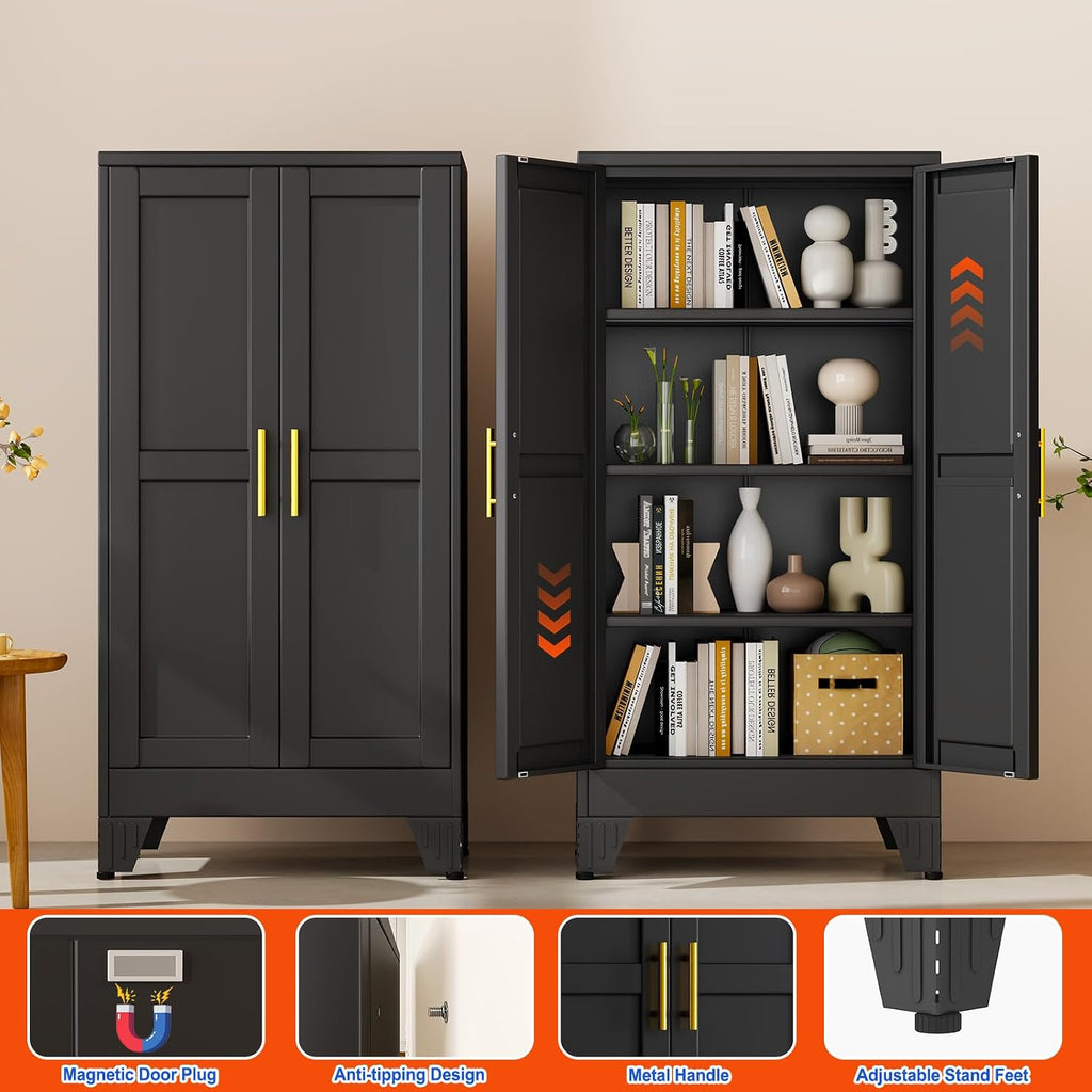 47.2'' Tall Metal Garage Storage Cabinet,File Cabinet with Door and Adjustable Shelves, Outdoor Steel Tool Cabinet