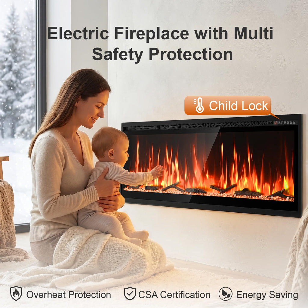 60" Smart Linear Electric Fireplace, WiFi App Voice & Remote Control