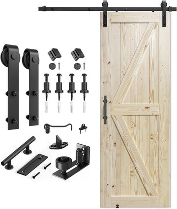 30in x 84in Sliding Barn Door with 5ft Barn Door Hardware Kit Included, Unfinished Solid Spruce Wood