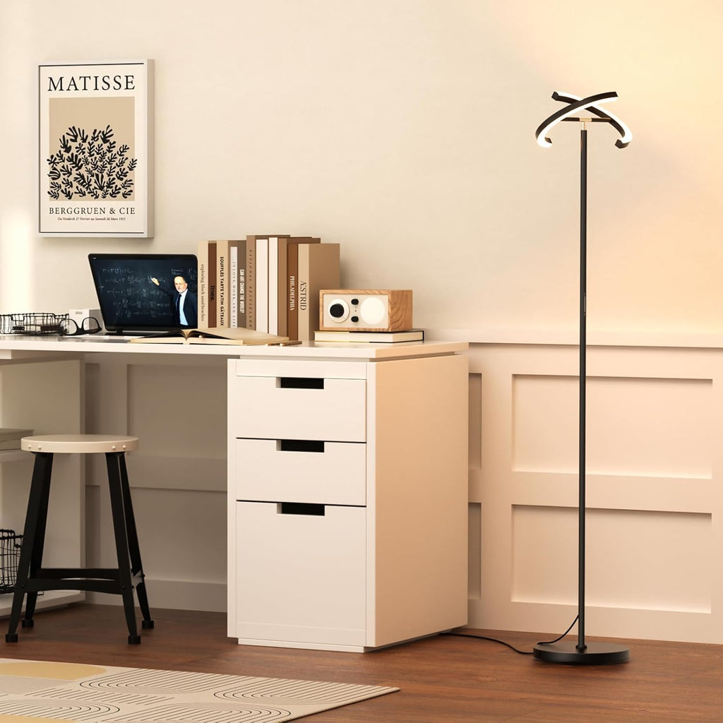 LED Floor Lamp - Rotatable Standing Lamp with Touch & Remote Control, 3000-6000K, 22W Modern Floor Reading Light