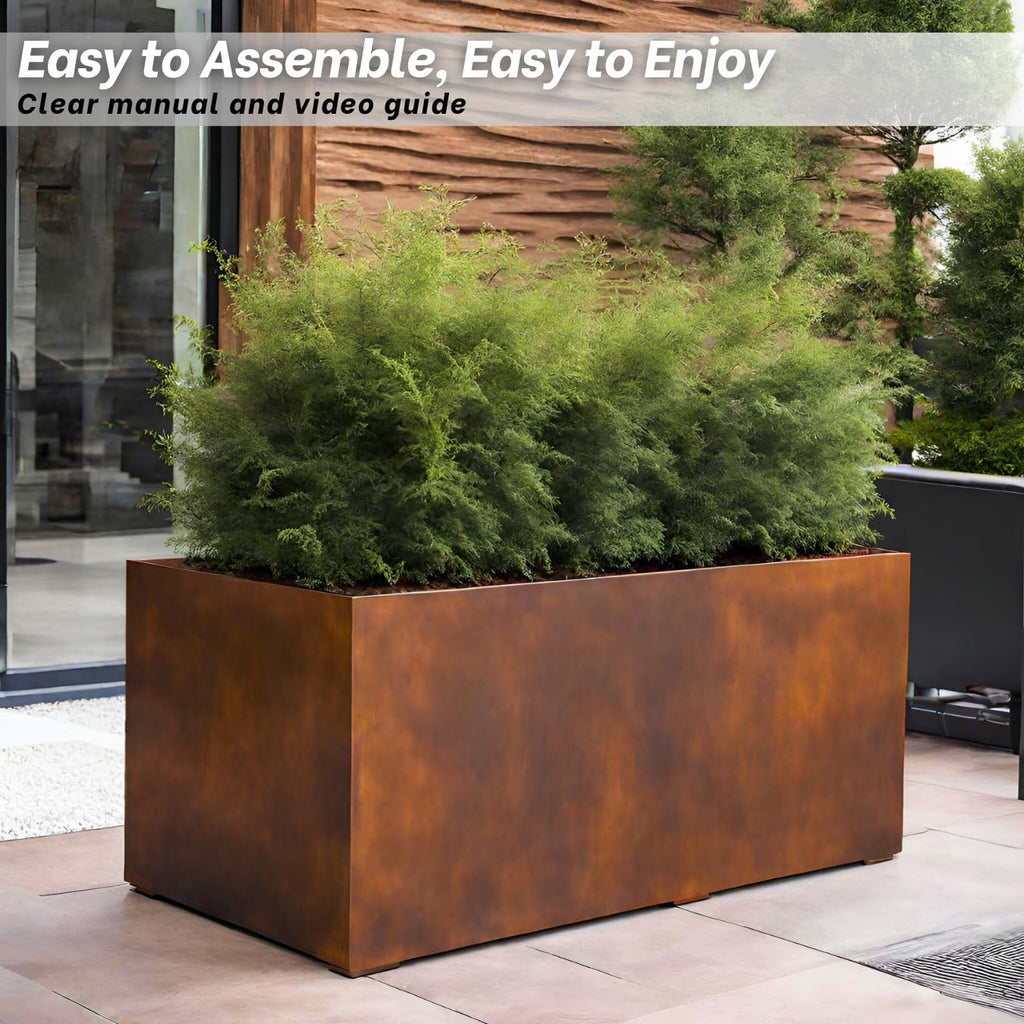 Corten Steel Planter Large Rectangle for Outdoor, Metal Planter Box - 46x20x20 inch - Flower Pot for Garden, Patio
