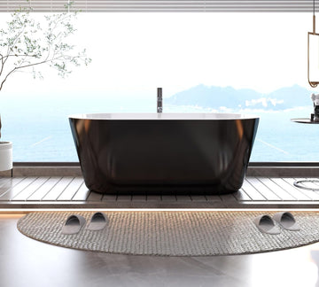 59 Inch Freestanding Bathtub, Acrylic, Deep Soaking Tub with Non-Slip Base, Modern Black Free Standing Tub for
