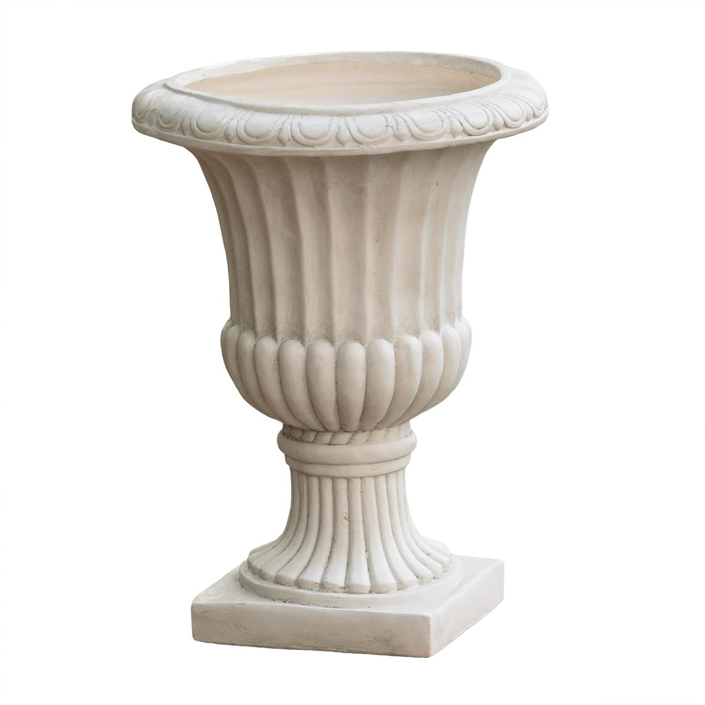 Italian Urn Planter - Antique White MGO Weather-Resistant - Large Classic Urn for Indoor Outdoor Garden, Patio or
