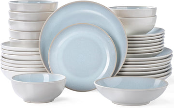 Plates and Bowls Sets for 8 - 32-Piece Stoneware Dinnerware Sets, Ceramic Dishware SetUse and Formal Dining