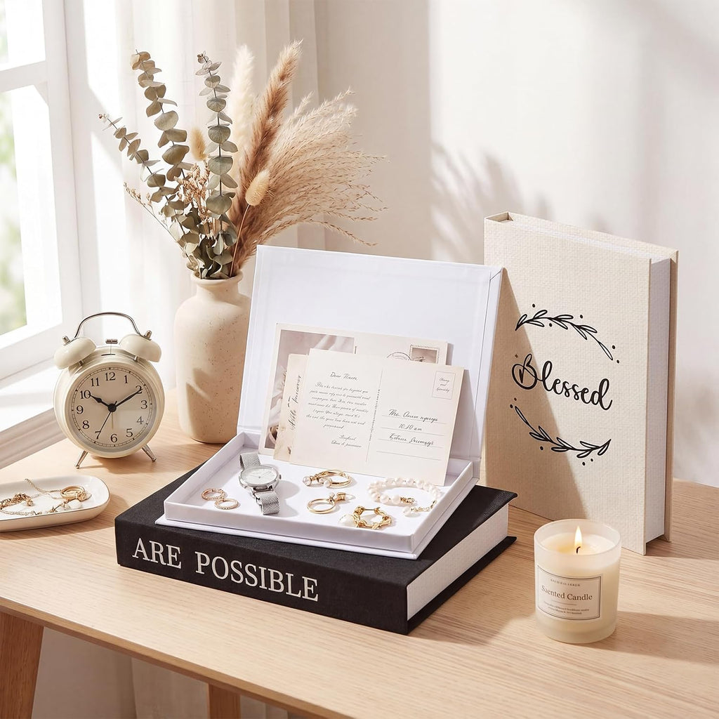 Set of 3 with God All Things are Possible Decorative Books Decor Linen Faux Books Stacked Neutral Modern Aesthetic