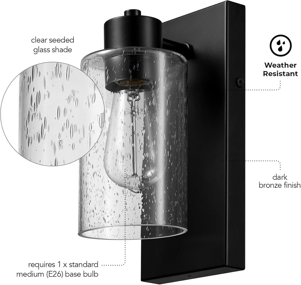 Electric 60000129 1-Light Outdoor Wall Sconce, Dark Bronze, Clear Seeded Glass