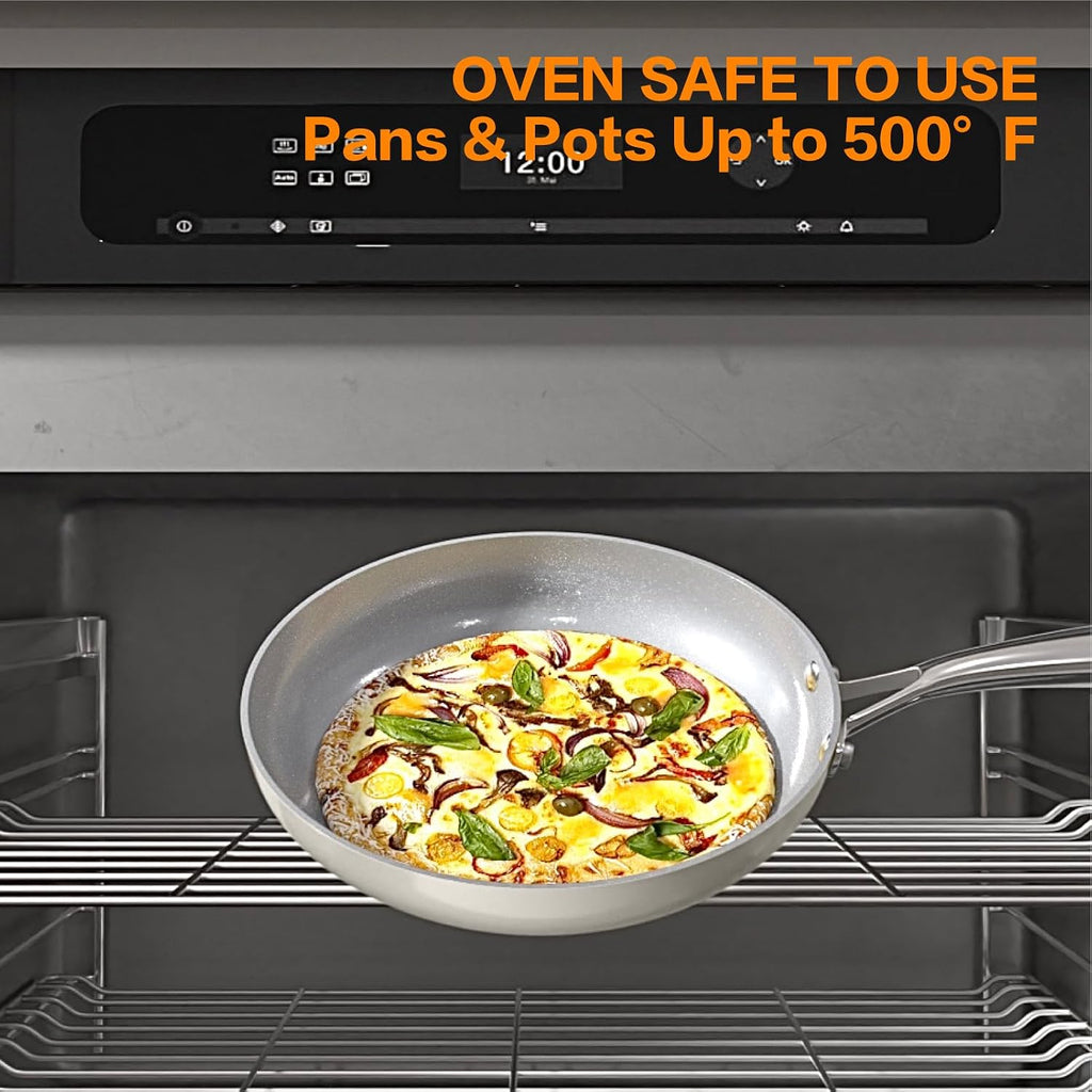 Ceramic Nonstick Cookware Set, 10-Piece Non Toxic Pots and Pans Set with Glass Lids, PFOA-Free Healthy Kitchen Ware