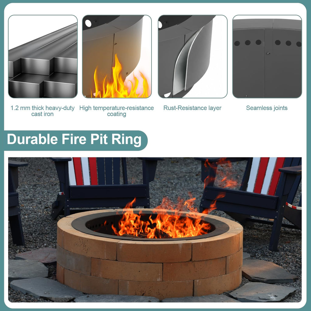 36" Smokeless Metal Fire Pit Ring, 30" Inner Steel Insert