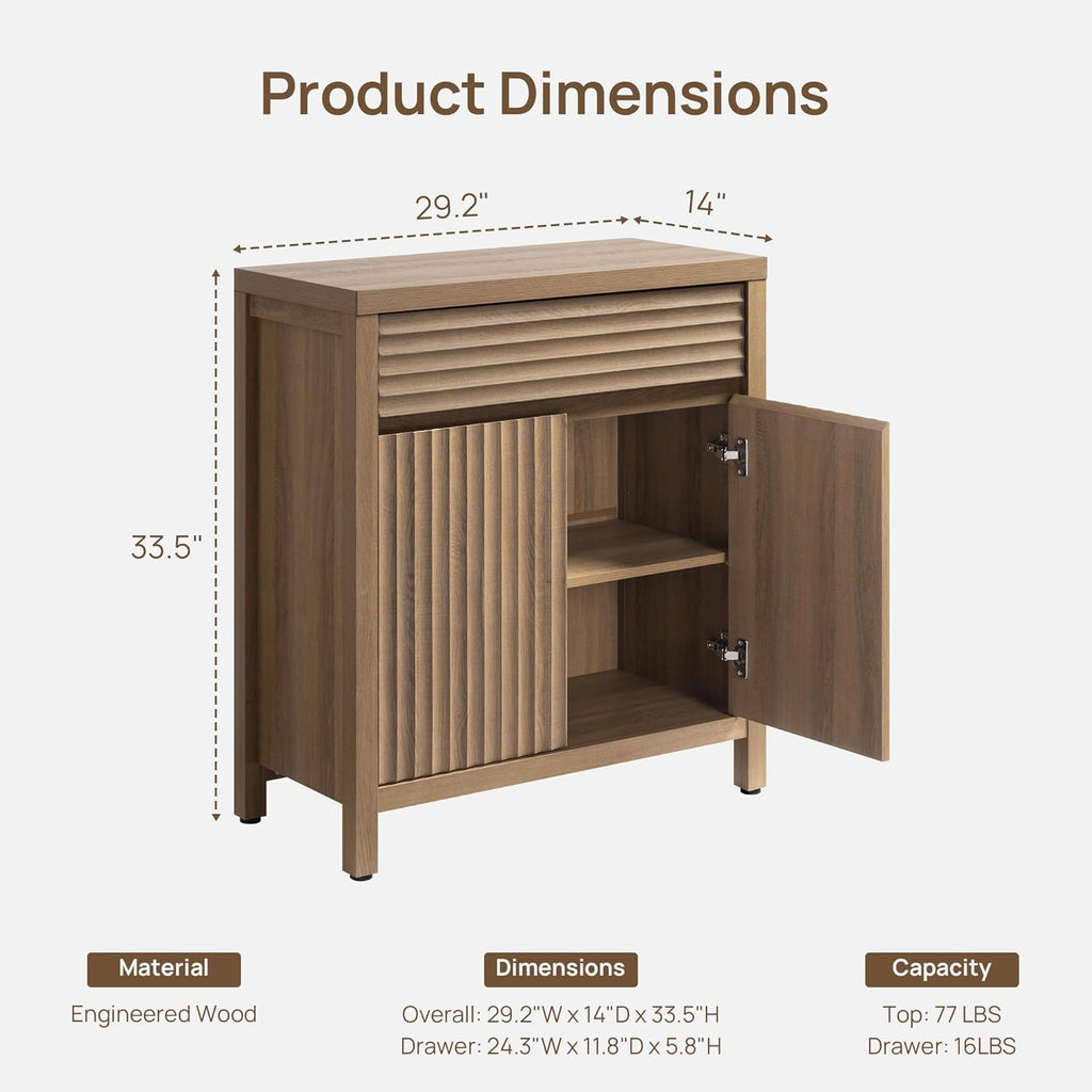 58" Fluted Buffet Cabinet with Storage, Modern Farmhouse Sideboard with Drawers & 3-Level Adjustable Shelves