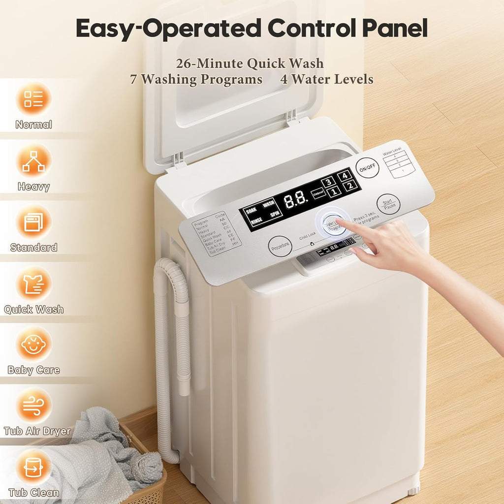 18 lbs Portable Washing Machine, Fully Automatic Portable Washer with LED Display, 7 Wash Cycles, 4 Water Levels, Top