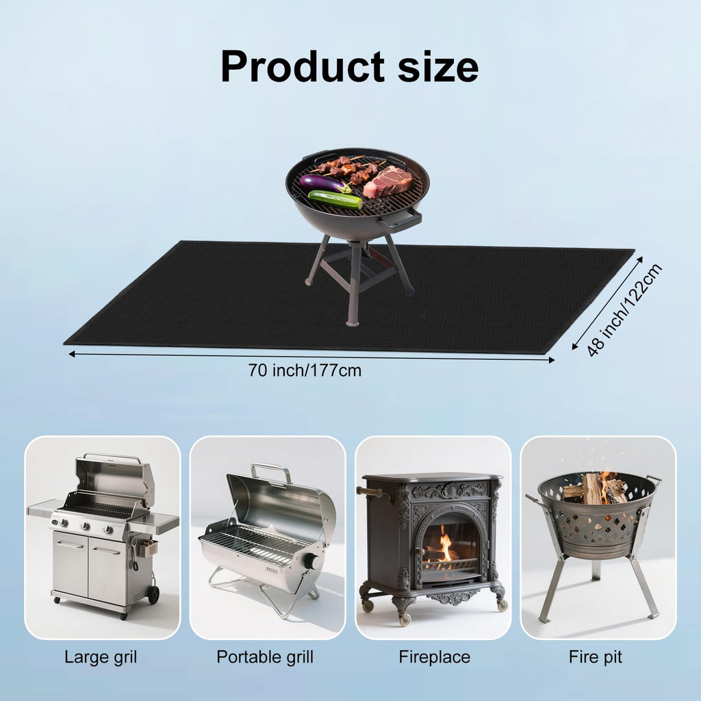 70×48×0.02in Large Under Grill Mat, Double-Sided Fireproof BBQ Grill Mat, Waterproof Oilproof Deck Protector for