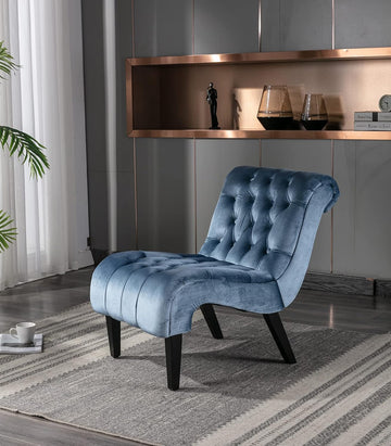 Comfy Velvet Accent Chair, Upholstered Armless Side Chair , Modern Small Lounger with Tufted Back and Rolled Edge