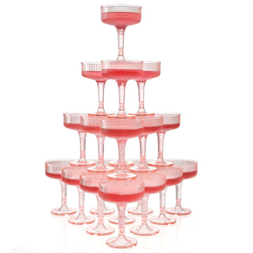 4-Tier Champagne Glasses - 20 PCS 7oz Pink Plastic Champagne Flute