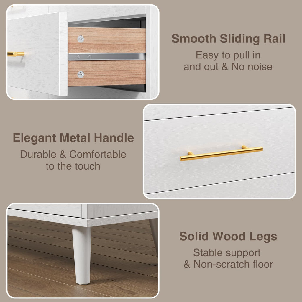 5 Drawer Dresser, Tall Dresser, White | Wood Dresser with Metal Handles for Organized Storage s, Hallways or Entryways