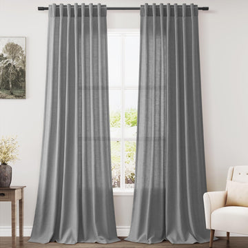 Dark Grey Linen Extra Long Curtain 108 Inches Long 2 Panels Set Back Tab Drapes Lively Farmhouse Light Filtering Semi