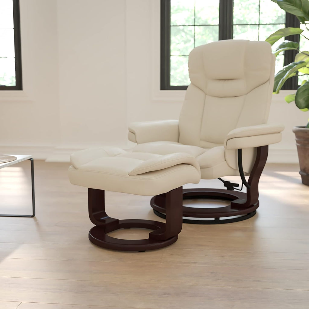 Modern Reclining Lounge Chair and Ottoman — Beige