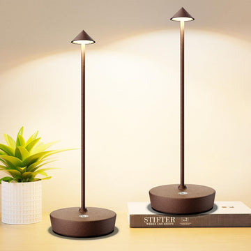 Set of 2 Cordless Rechargeable Led Table Lamp Battery Operated Light Rust