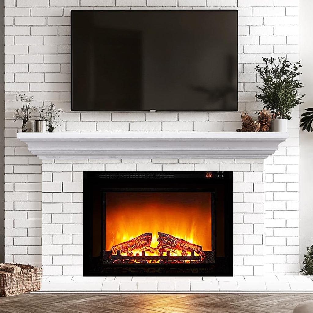 Rustic Fireplace Mantel 60", Solid Wood Floating Shelf, White