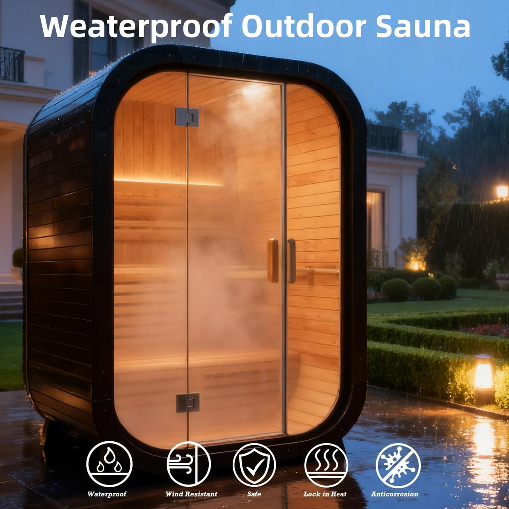 Outdoor Steam Sauna for 2 Person, Canadian Cedar Saunas Spa, Traditional Barrel Wooden Sauna with ETL-Certified 4.5KW
