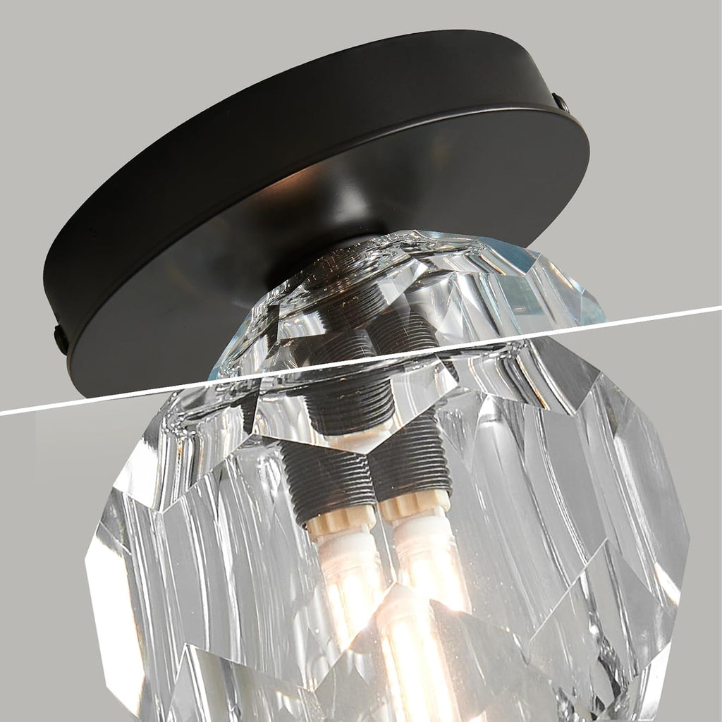 Small Crystal Ceiling Light Fixture,Black Flush Mount Hallway Ceiling light | Modern Matte Black Globe Wall Sconce,K9