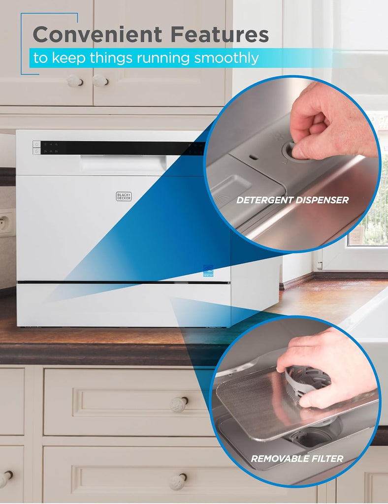 Countertop Dishwasher, Counter Dishwasher with 6 Wash Programs, 6-Place Setting Capacity, Stainless Steel Interior
