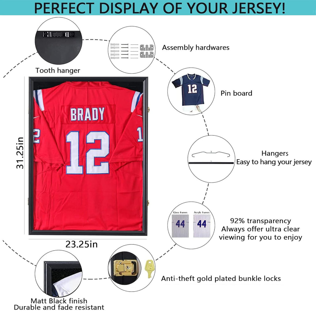 Jersey Frame Display Case, Black Shadow Box for Sports Jerseys, 1P
