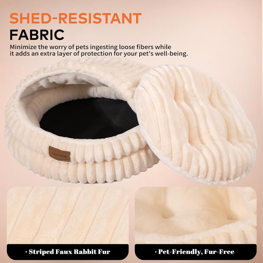 Cat Cave Bed for Indoor Cats, Washable Covered Cat Bed Hooded Kitty Bed Soft Fluffy Pet Bed for Puppy and Small