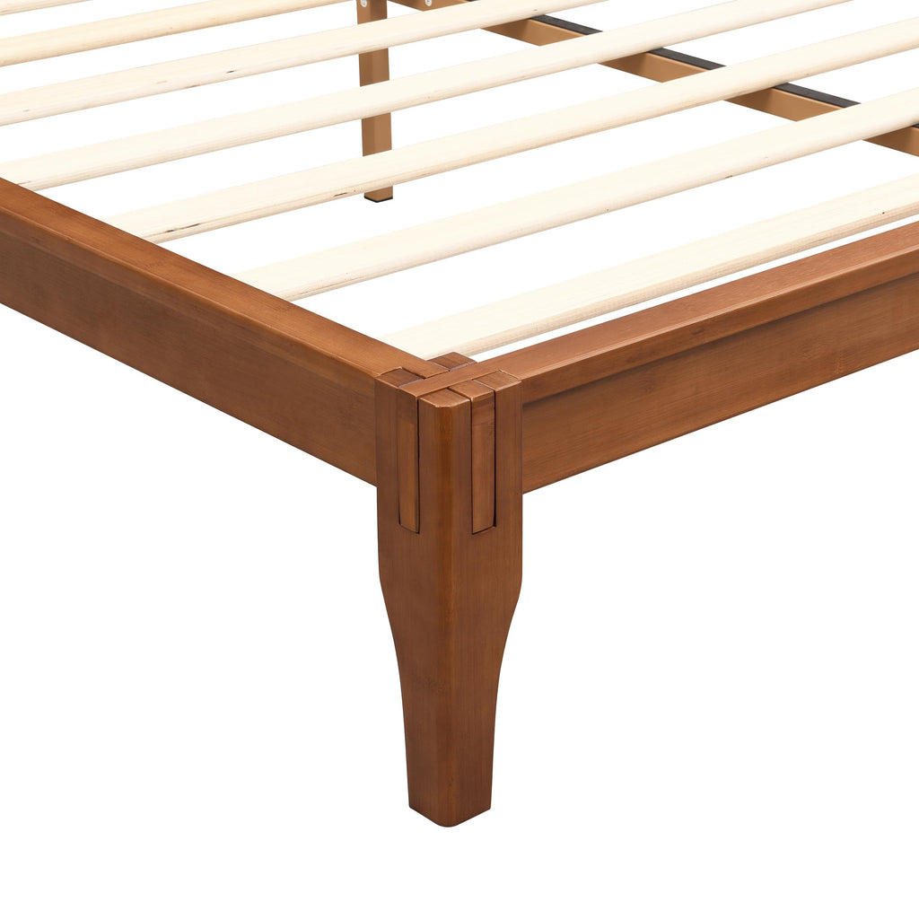 Full Size Mid Century Bamboo Wood Bed Frame with Headboard, Brown