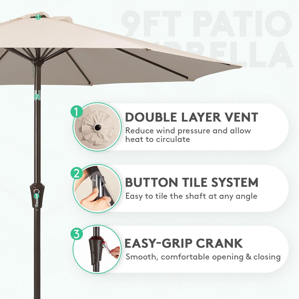9FT Outdoor Patio Umbrella Outdoor Table Umbrella with Push Button Tilt and Crank - Beige