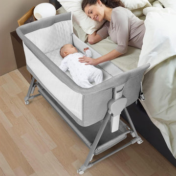Bassinet Bedside Sleeper, Baby Bassinet with 7 Adjustable Height, Bedside Bassinet for Baby with Storage, Breathable