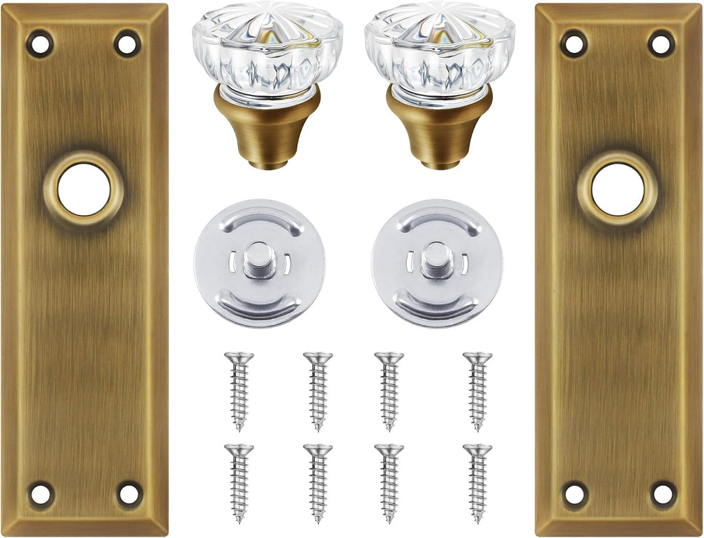 Single Sided Vintage Glass Dummy Door Knobs Interior, Antique Brass