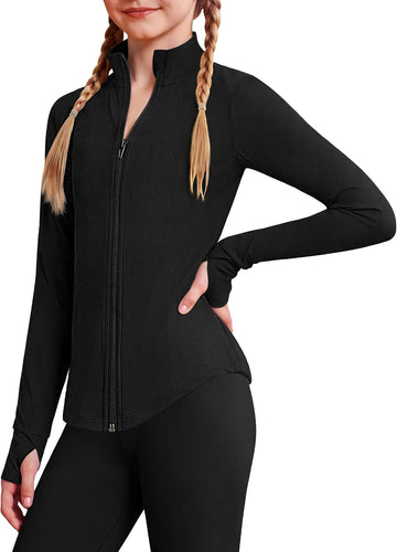 Girls Zip Up Athletic Jacket Kids Lightweight Horse Riding Shirts