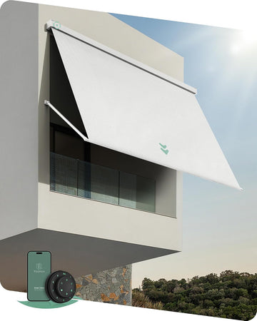 Motorized Retractable Patio Awning, Solar Powered, 0-160° Adjustable | Outdoor Electric Drop Arm Retractable Awning
