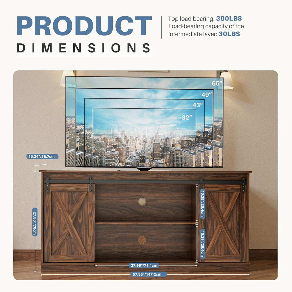 TV Stand for 65 Inch Television, Entertainment Center with Storage Shelves, Mid Century Modern Media TV Console Table