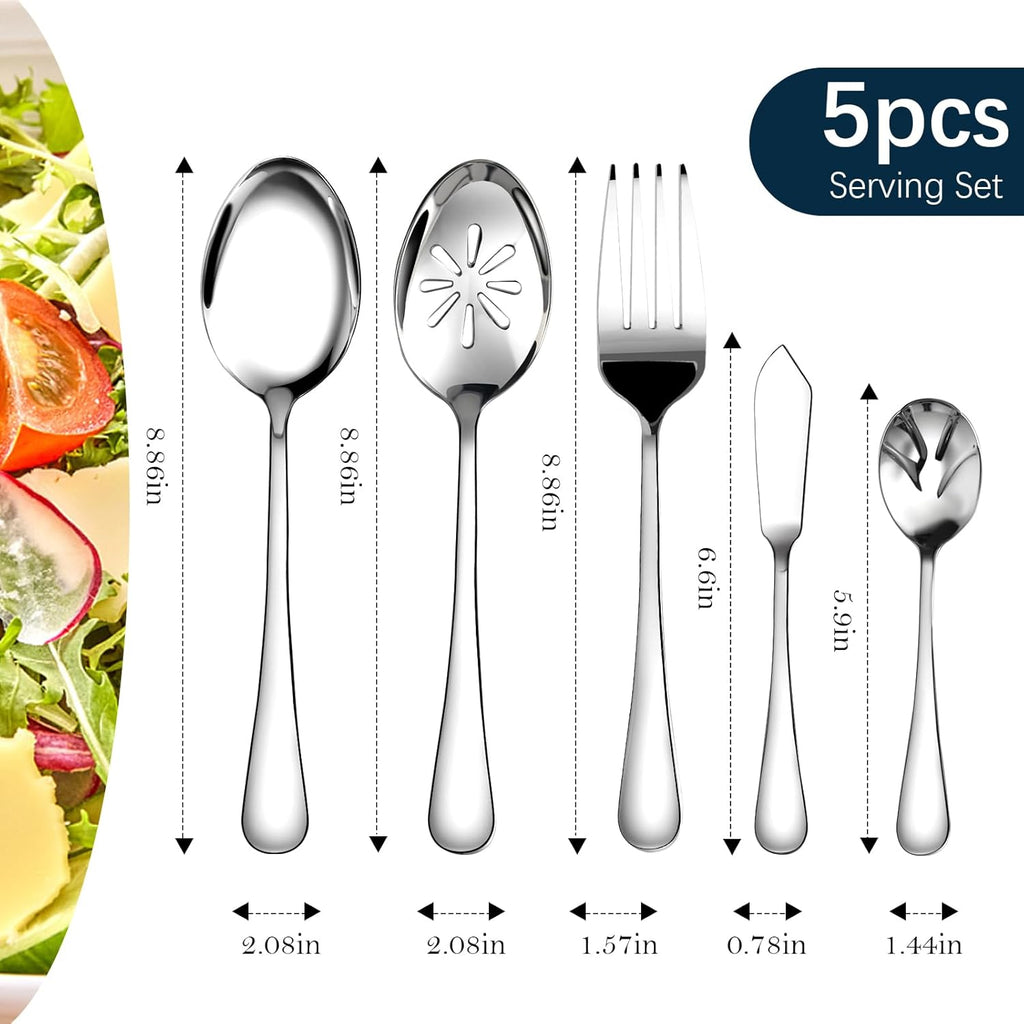 Silverware Set for 8, 45-Piece Stainless Steel Flatware Cutlery Fork and Spoon Set with Serving Utensils Set
