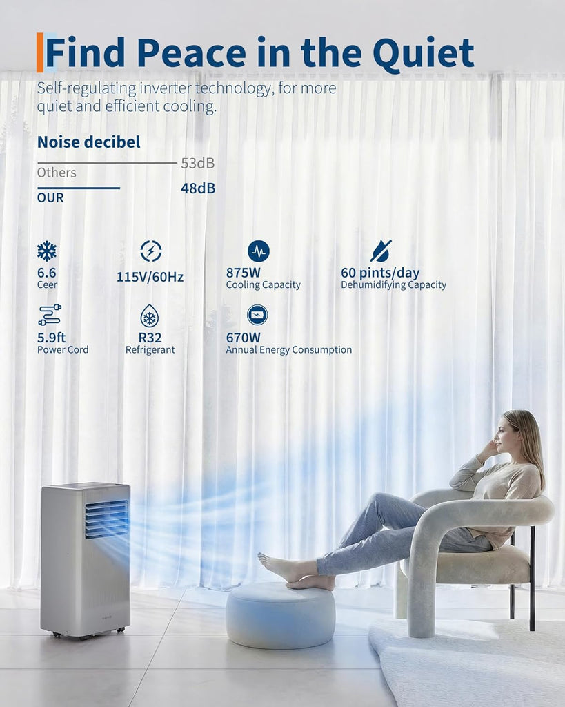 10000BTU Portable Air Conditioner,Up to 450 Sq.Ft. Remote Control Silent Portable AC Unit, Dehumidifier,Fan